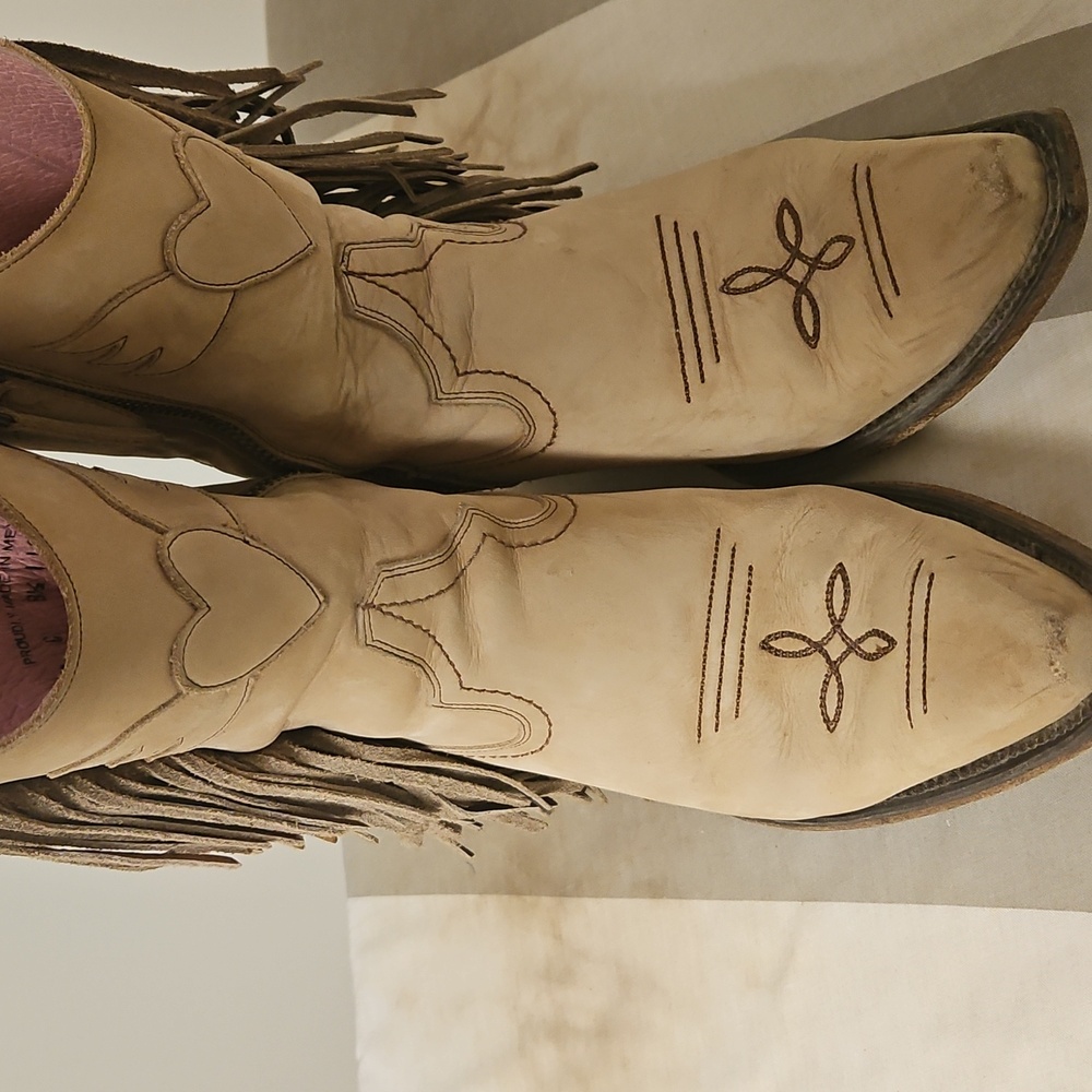 Cream and Pink Ankle Boots with Decorative Stitching - Picture 5 of 9